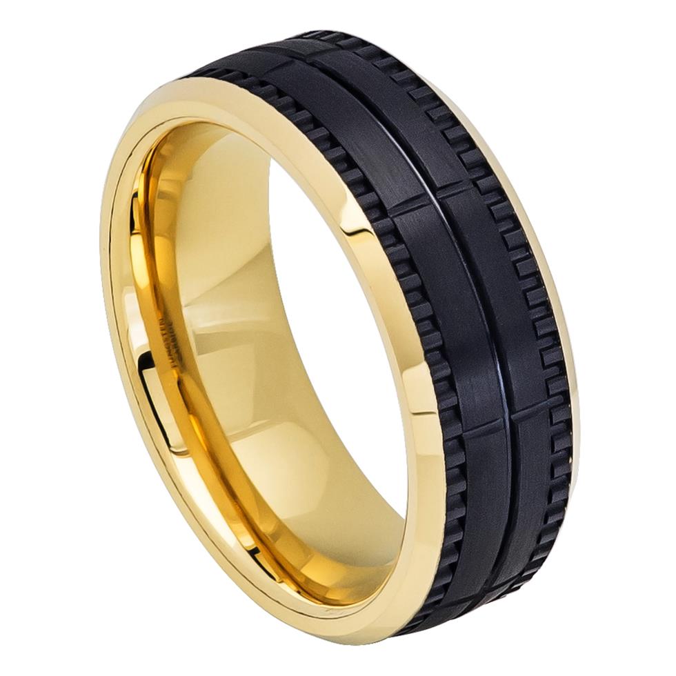 Two-tone Yellow IP Inside & Black IP Outside Brushed Grooved - Pasha Fine Jewelry
