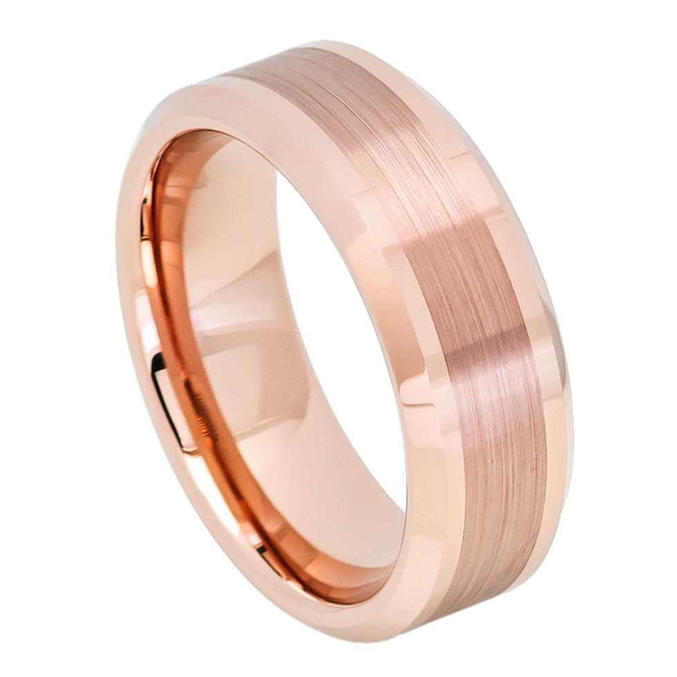 Rose Gold IP Plated Brushed Center High Polish Beveled Edge - Pasha Fine Jewelry