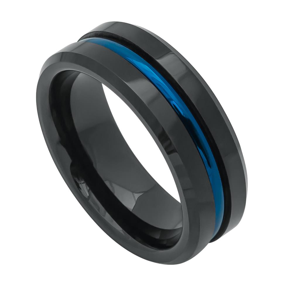 Black Tungsten with Blue Groove - Pasha Fine Jewelry
