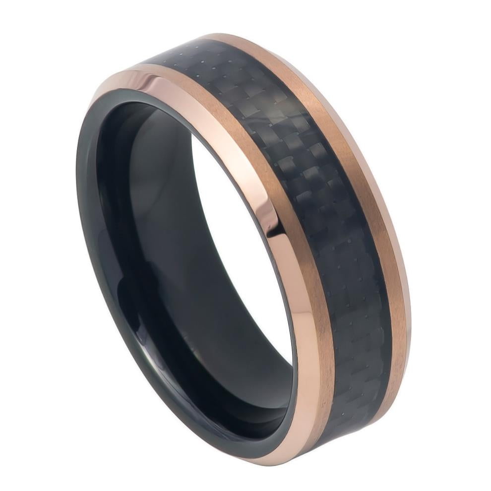 Two-tone Black IP Inside & Rose Gold IP Finish, Inlayed with Black Carbon Fiber - Pasha Fine Jewelry