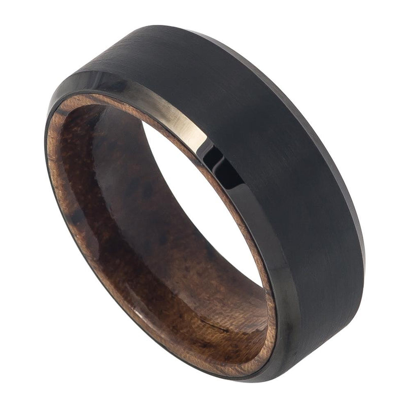 Black Tungsten with Mahogany Wood Sleeve - Pasha Fine Jewelry