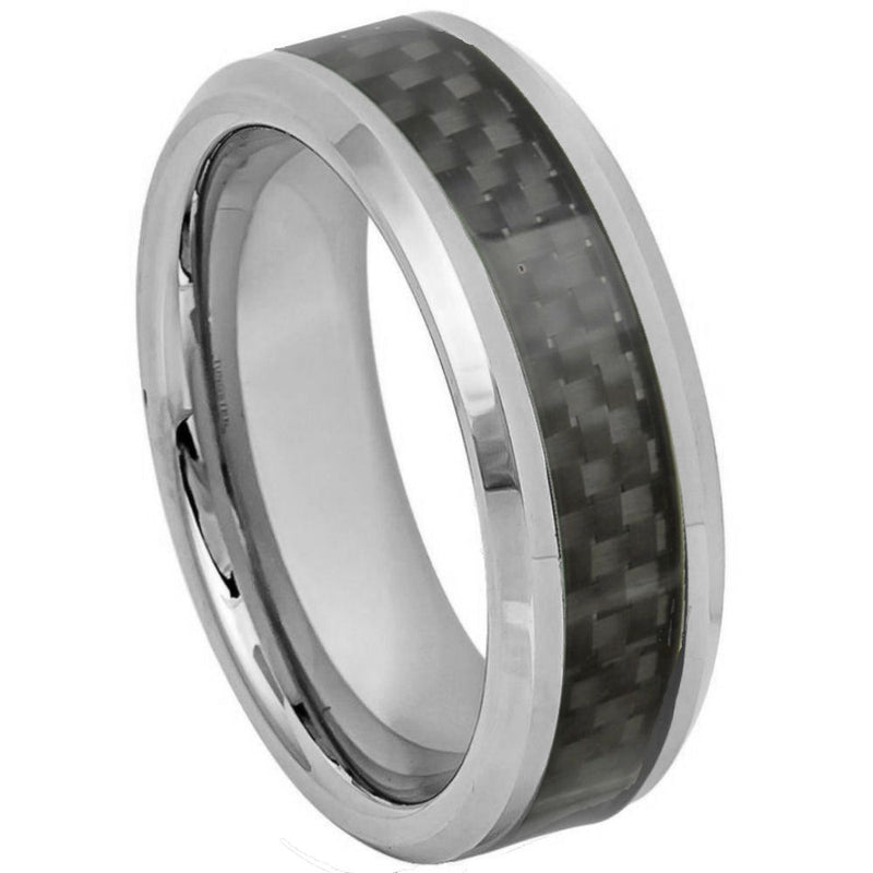 High Polish with Black Carbon Fiber Inlay - Pasha Fine Jewelry