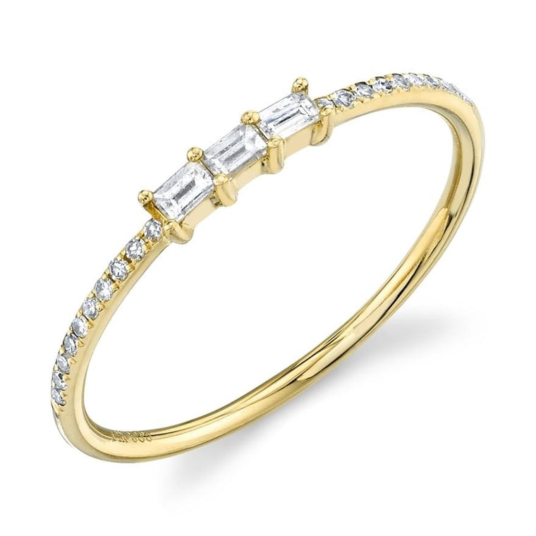3 Baguette + Pavé Diamond Ring