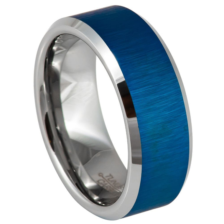 Brushed Blue Tungsten Band