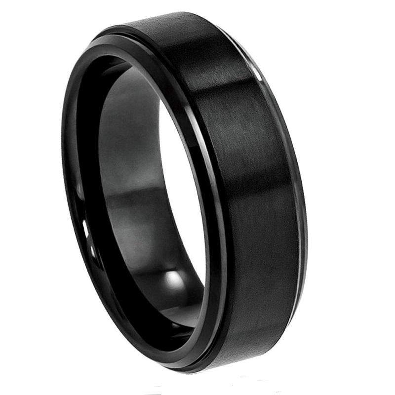 Black Tungsten with Stepped Edge - Pasha Fine Jewelry