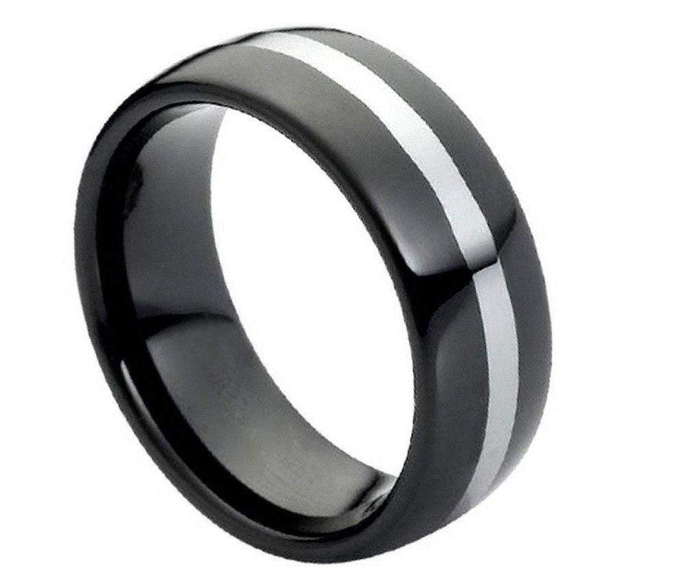Black Tungsten with White Line - Pasha Fine Jewelry