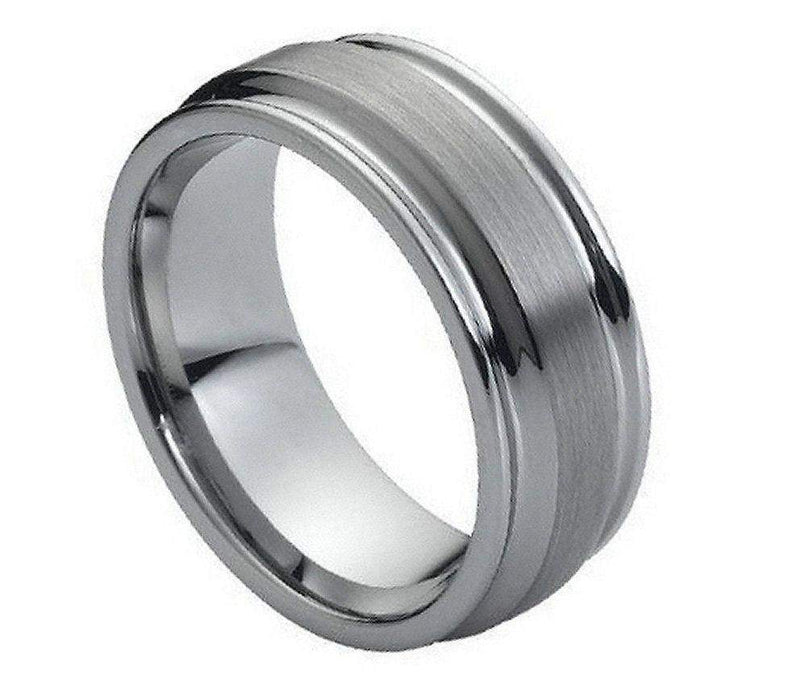 Flat Brushed Center High Polish Ridged Edge - Pasha Fine Jewelry