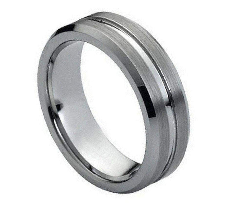 Shiny Grooved Center Brushed Sides - Pasha Fine Jewelry