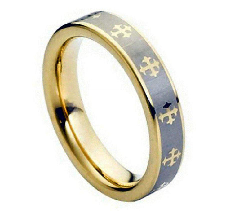 Yellow Gold Plated Laser Engraved Crosses Design - Pasha Fine Jewelry