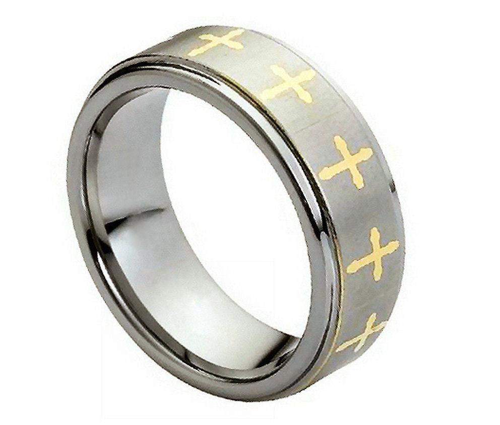Yellow Gold Plated Laser Engraved Crosses Design - Pasha Fine Jewelry