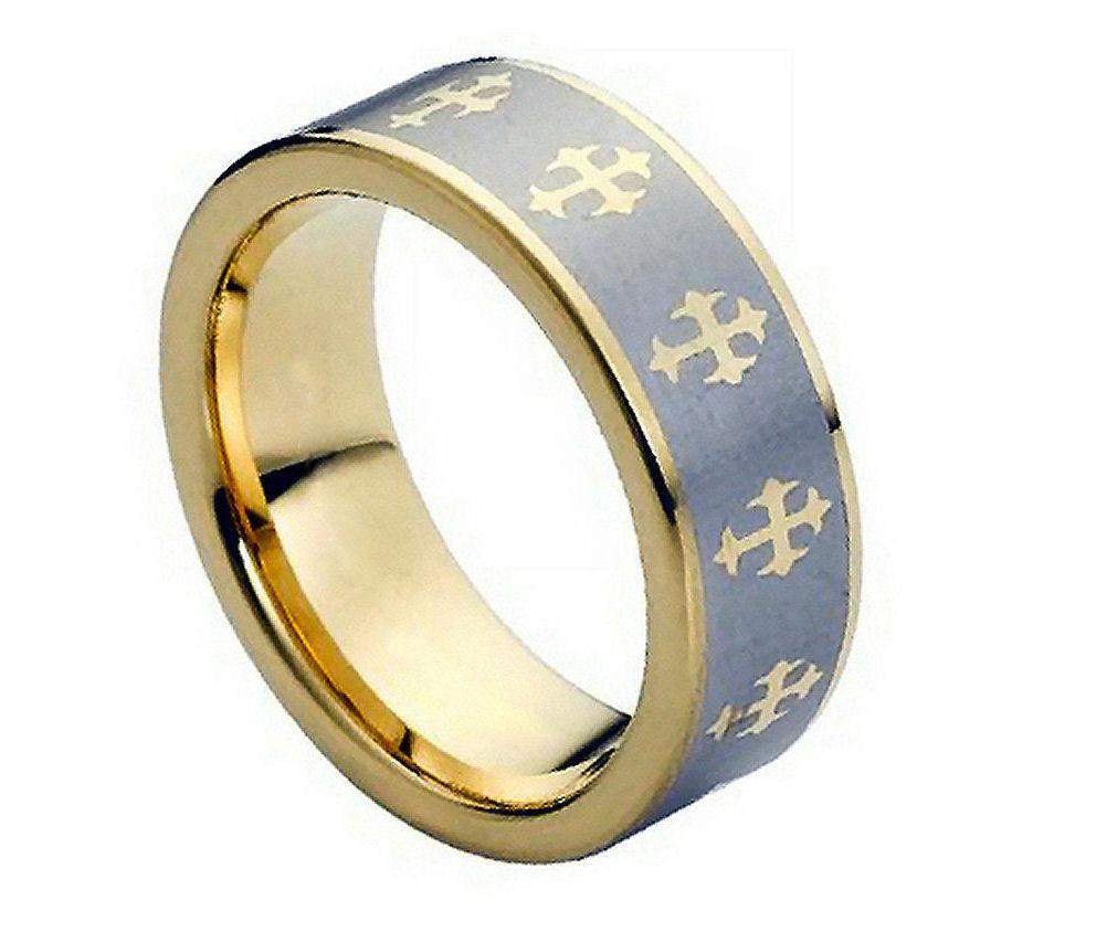 Yellow Gold Plated Laser Engraved Crosses Design - Pasha Fine Jewelry